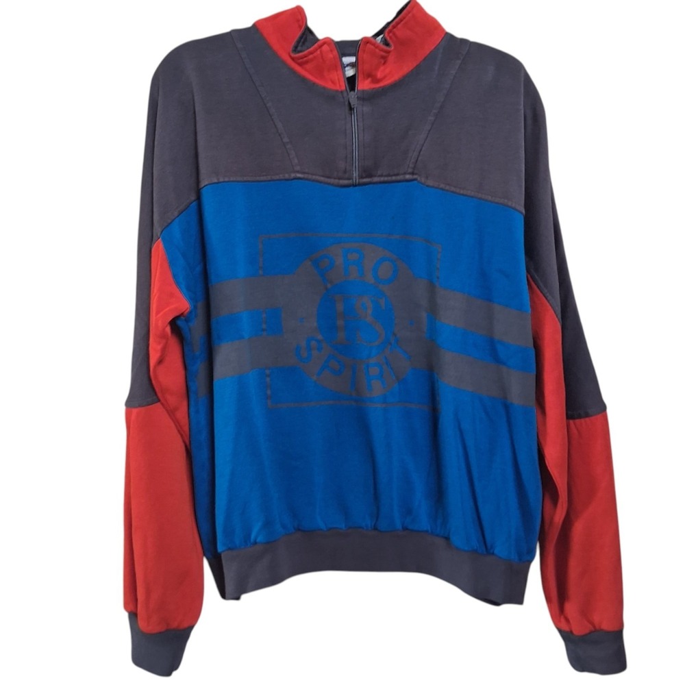 VTG 80s Pro Spirit Vneck‎ Sweatshirt Adult L Colorblock Pullover Blue Orange